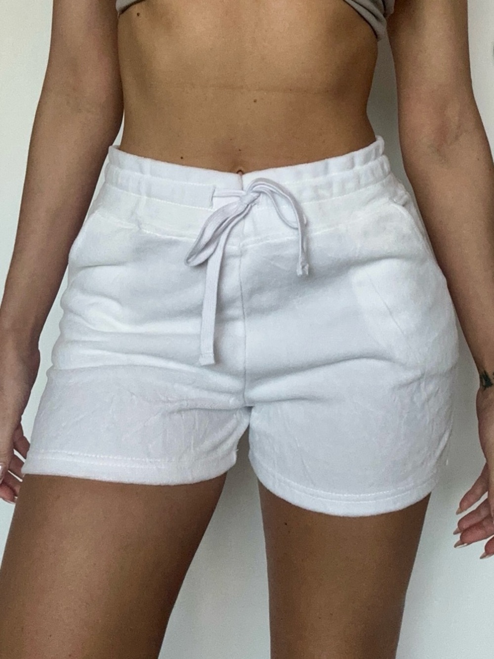 White Drawstring Linen Blend Women's Shorts